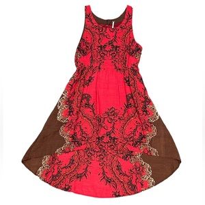 Free People - red high-low dress with design. Size M.